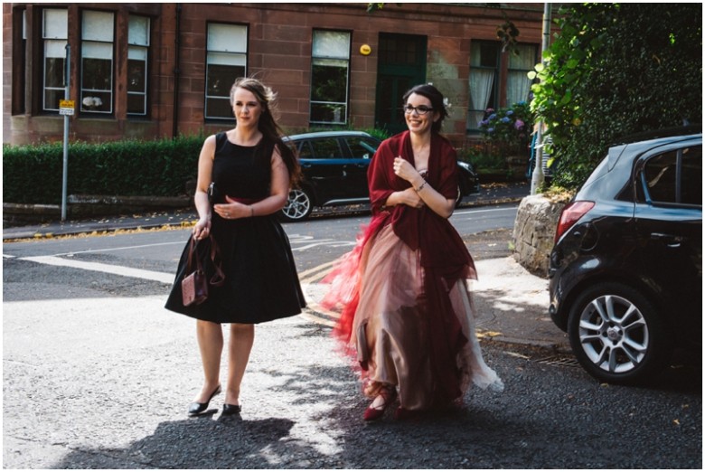 same sex wedding bride arriving