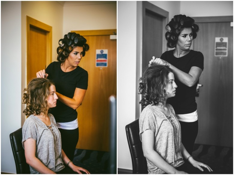 bride and bridesmaid getting ready for the wedding