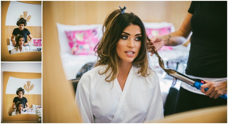 bride and bridesmaid getting ready for the wedding