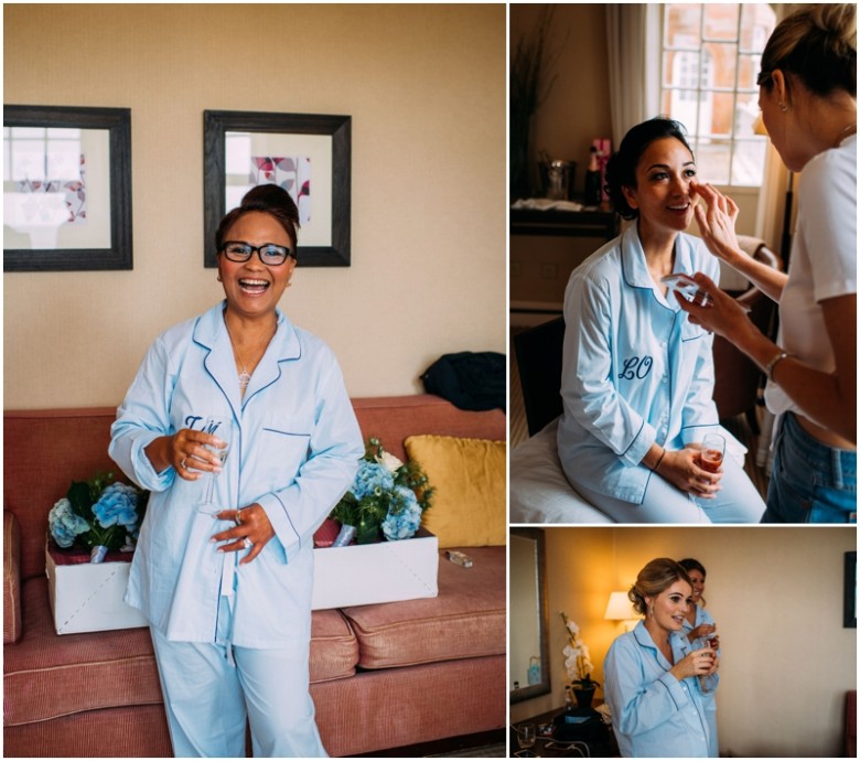 bride and bridesmaids getting ready for the wedding