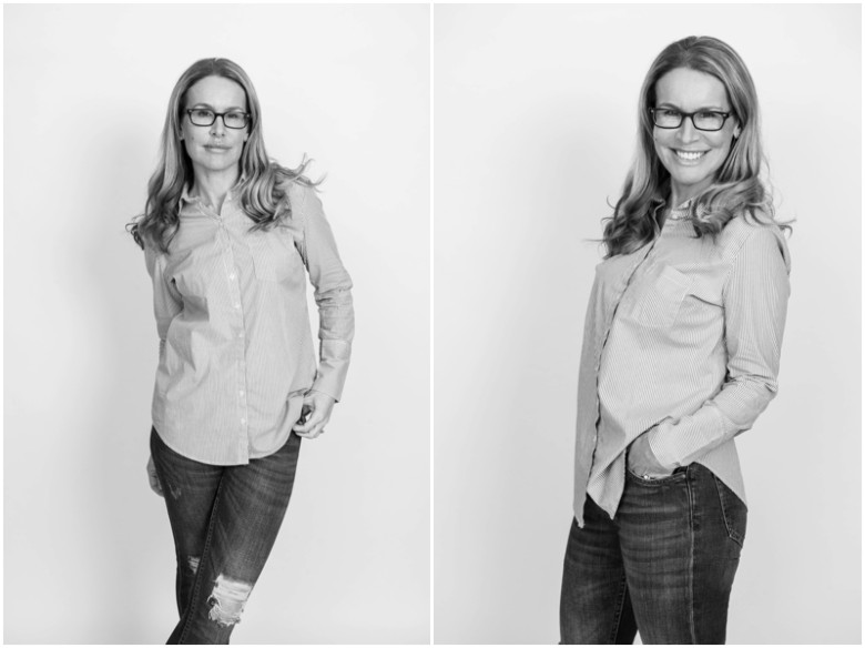 female model with glasses studio portrait