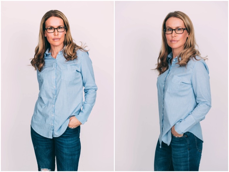 female model with glasses studio portrait