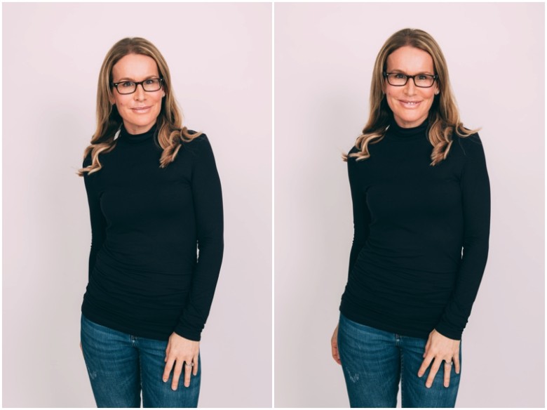 female model with glasses studio portrait