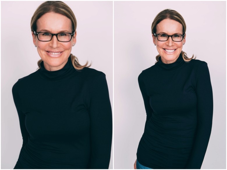 female model with glasses studio portrait