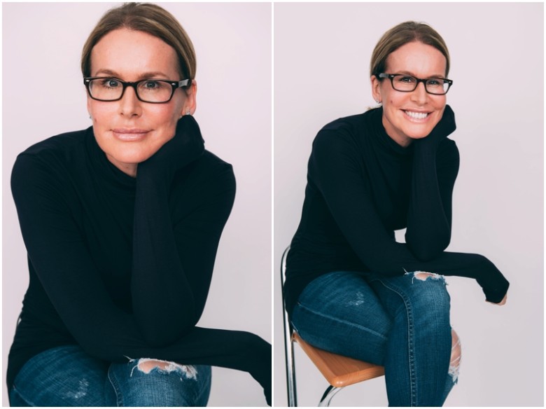 female model with glasses studio portrait