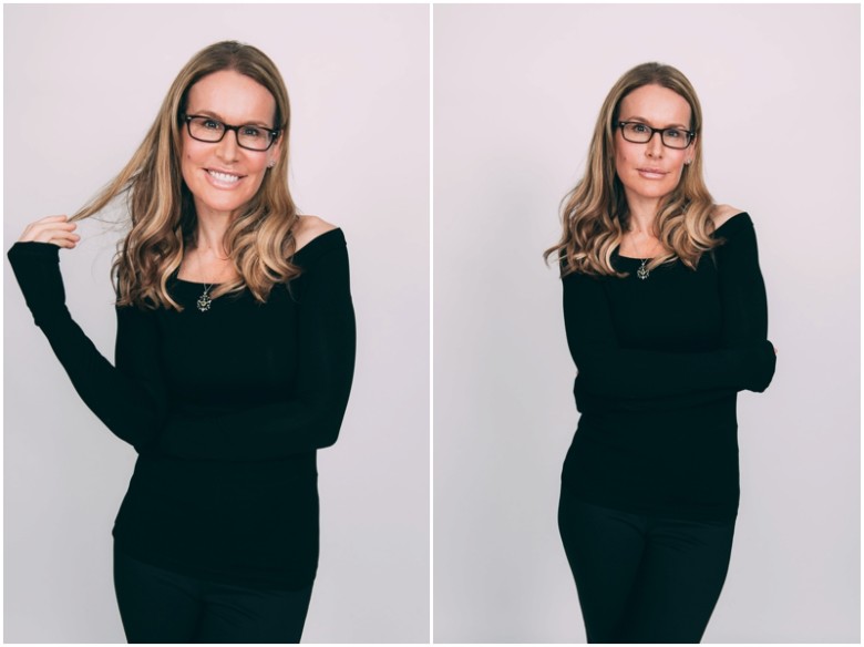 female model with glasses studio portrait