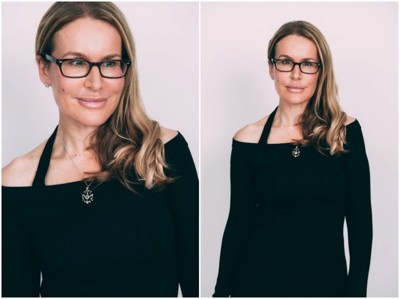 female model with glasses studio portrait