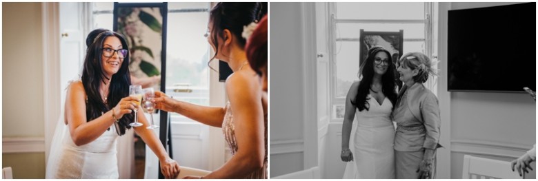 bride and bridesmaids getting ready