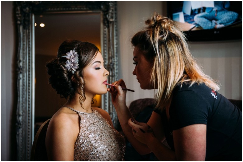 bride and her bridal party getting ready