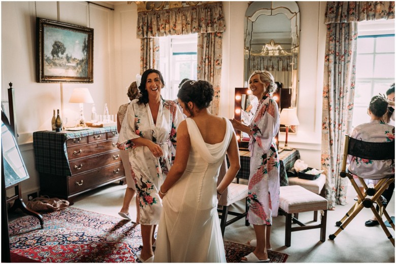 bride and her bridal party getting ready