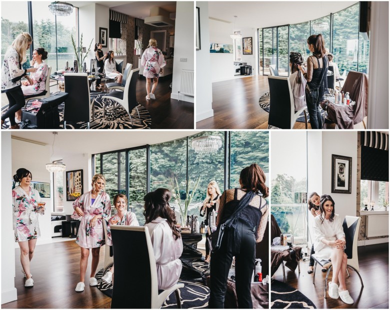 bride and bridesmaids getting ready