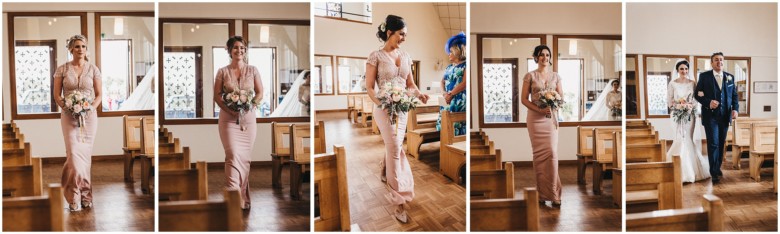 bride and bridesmaids coming into the church
