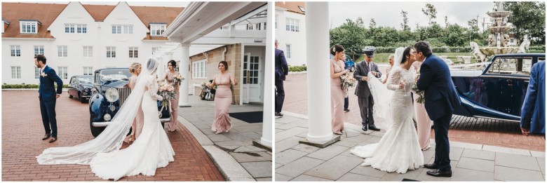 bride and groom arriving for their wedding reception