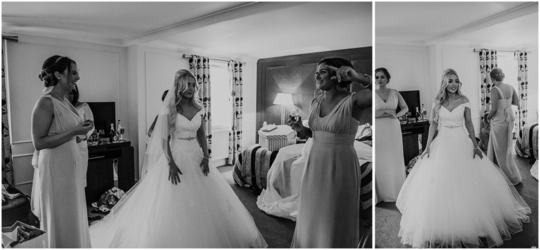 bride and bridesmaids getting ready