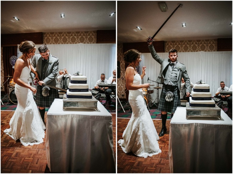 bride and groom cutting the cake