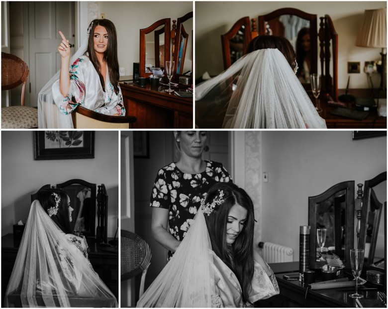 bride and her bridemaids getting ready for the wedding