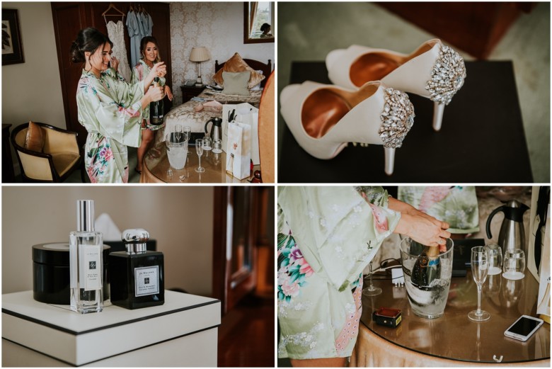 bride and her bridemaids getting ready for the wedding