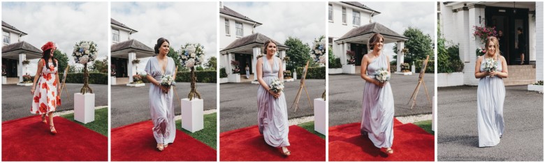 bridesmaids walking down the ailse