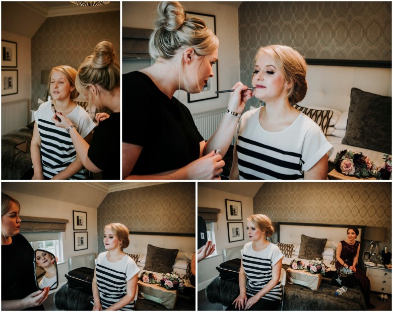 bride and bridesmaid getting ready 