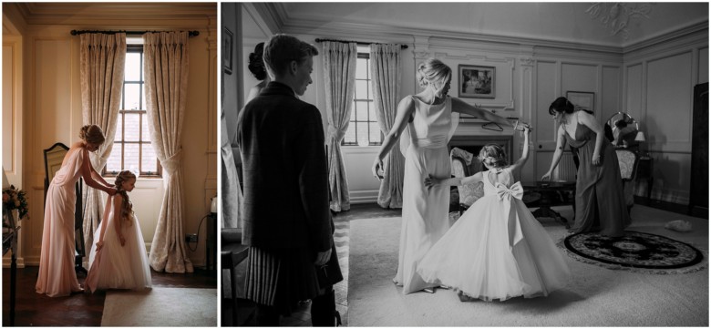 bride and her bridesmaids getting ready