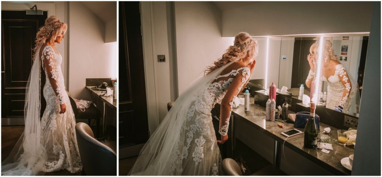 bride and her bridesmaids getting ready for the wedding