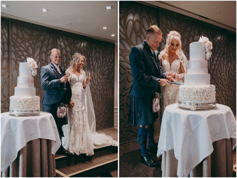 bride and groom cutting the cake