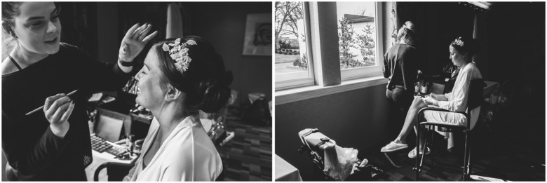 bride and her bridesmaids getting ready