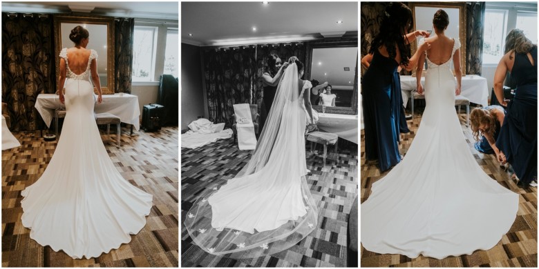 bride and her bridesmaids getting ready