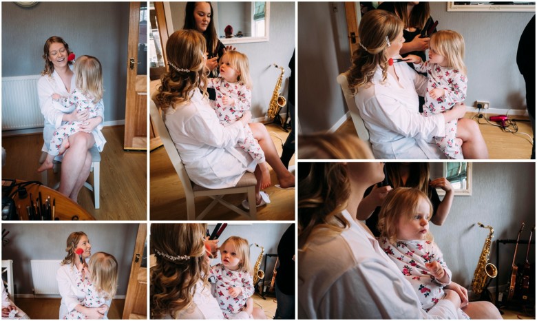 bride and her bridesmaids getting ready for the wedding