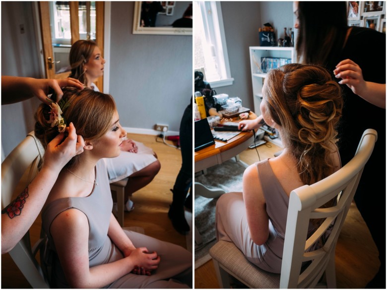 bride and her bridesmaids getting ready for the wedding