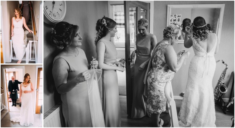 bride and her bridesmaids getting ready for the wedding