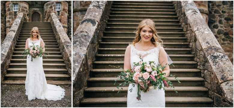 bride and groom in a scottish castle