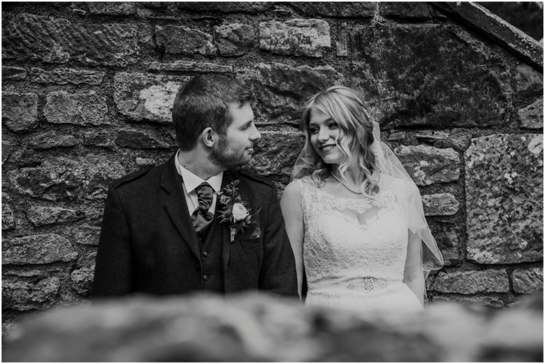 bride and groom in a scottish castle