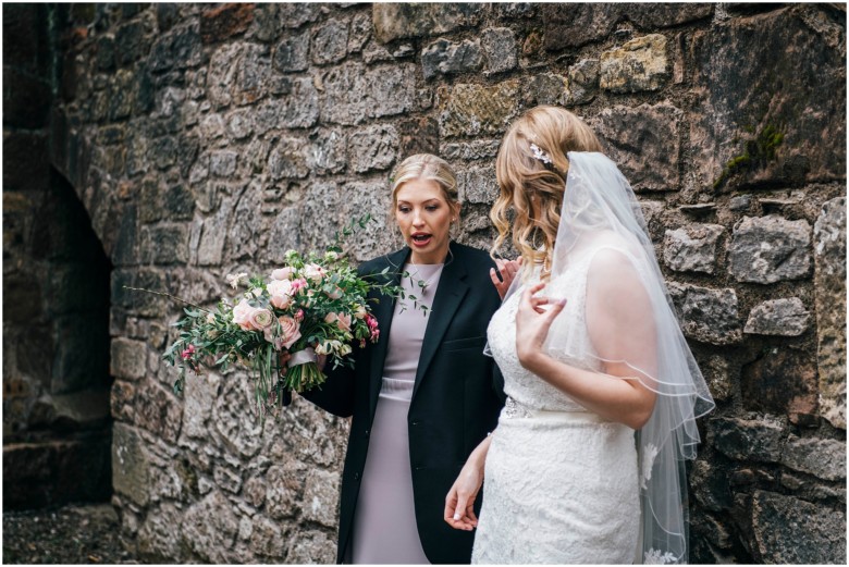 bride and groom in a scottish castle