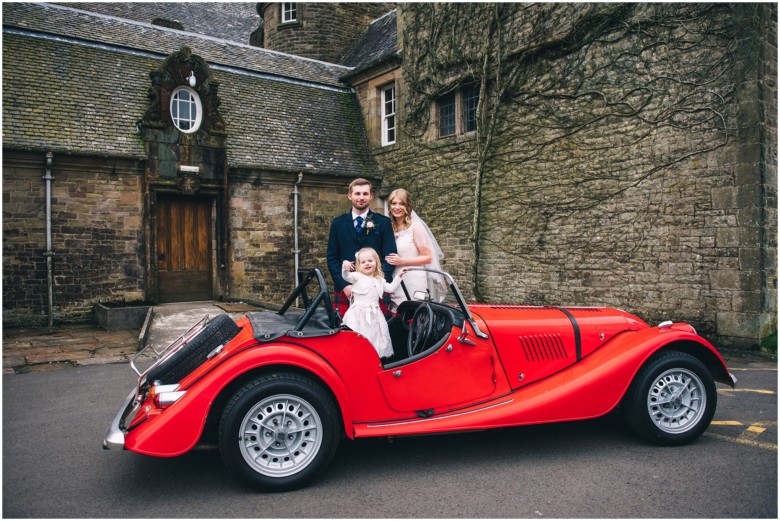 bride and groom in a scottish castle