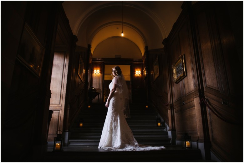 bride and groom in a scottish castle