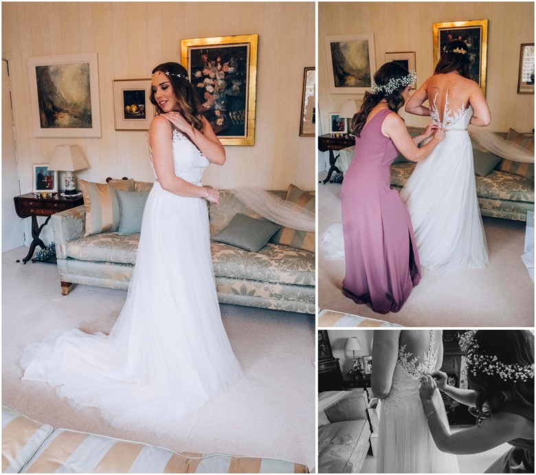 bride and her bridesmaids getting ready