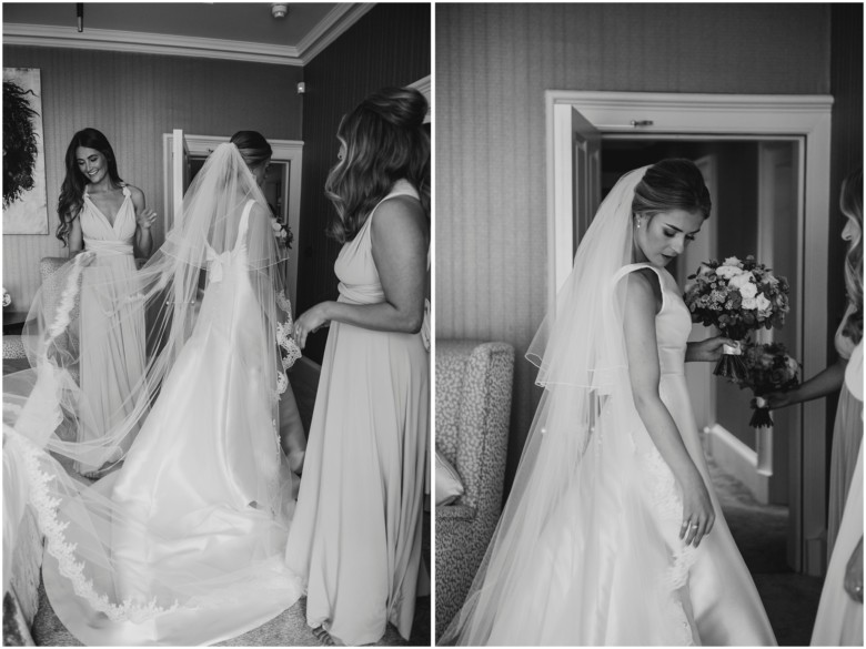 bride and her bridesmaids getting ready for the wedding