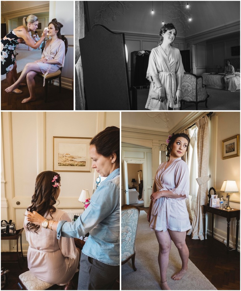 bride and her bridesmaids getting ready for the wedding