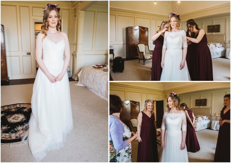 bride and her bridesmaids getting ready for the wedding