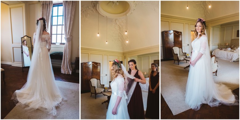 bride and her bridesmaids getting ready for the wedding