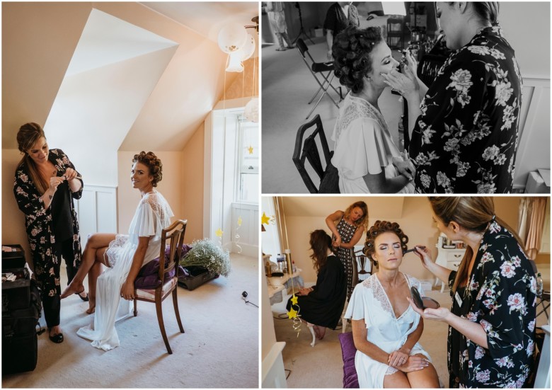 bride and her bridesmaids getting ready for the wedding