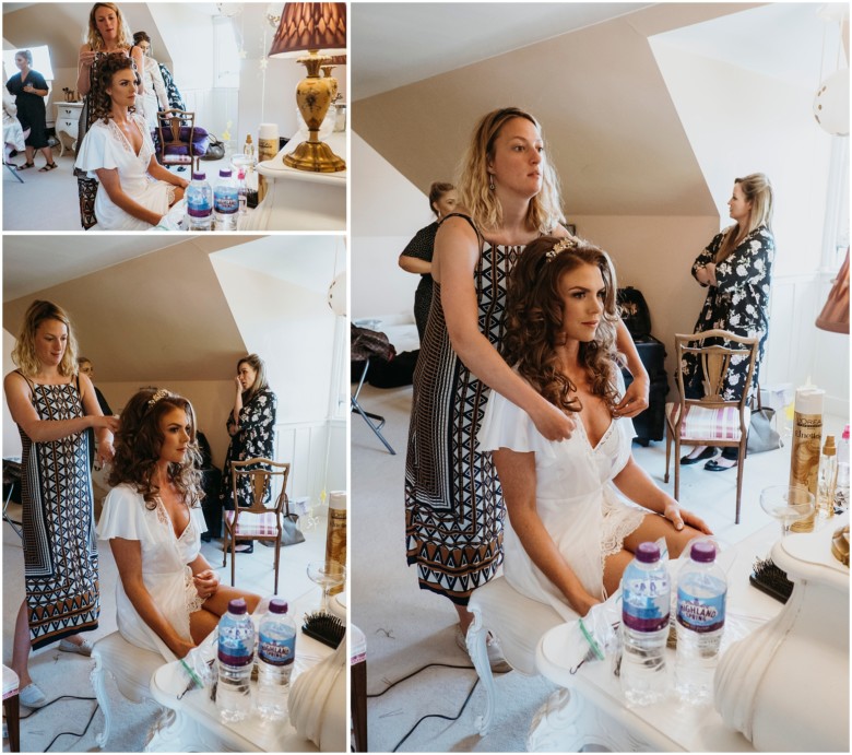 bride and her bridesmaids getting ready for the wedding