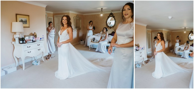 bride and her bridesmaids getting ready for the wedding
