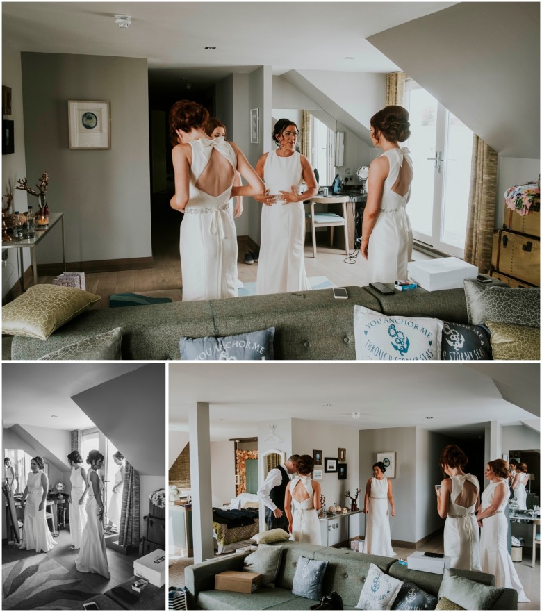 Two guys and their bridesmaids getting ready for their same sex wedding