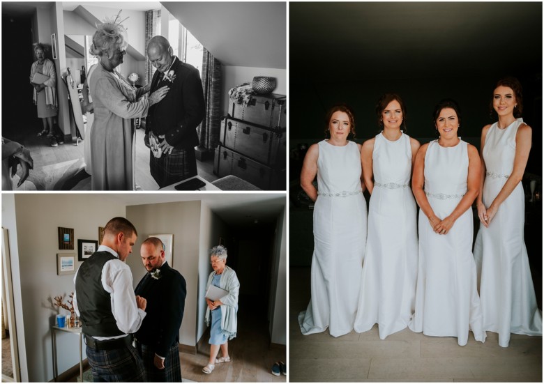 Two guys and their bridesmaids getting ready for their same sex wedding