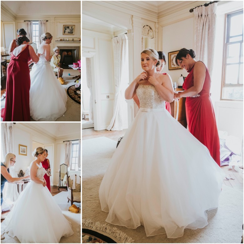 bride and bridesmaids getting ready