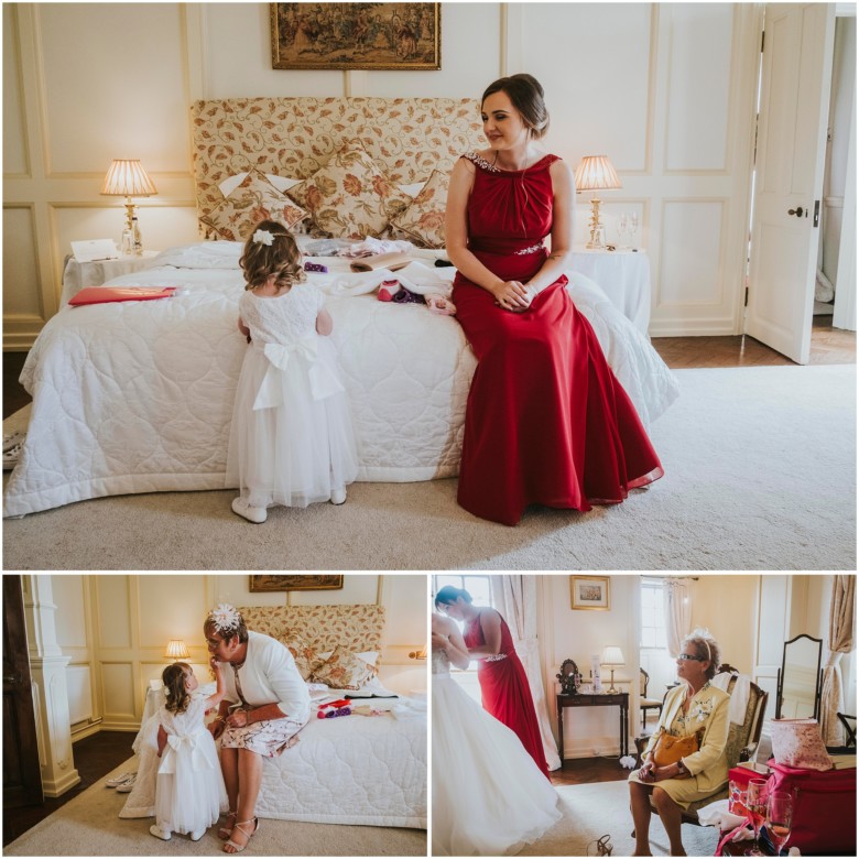 bride and bridesmaids getting ready