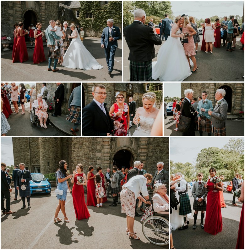 wedding guests at champagne reception