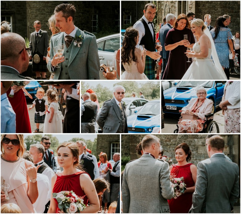 wedding guests at champagne reception